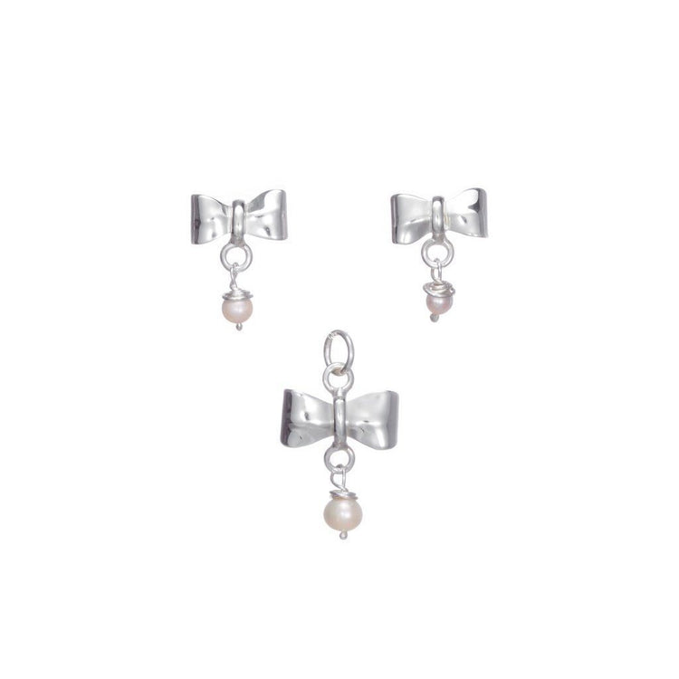 Juego moñitos de Plata con perlas