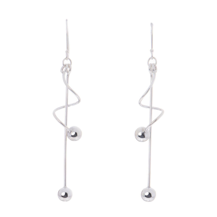 Aretes largos de Plata con espiral y esferas