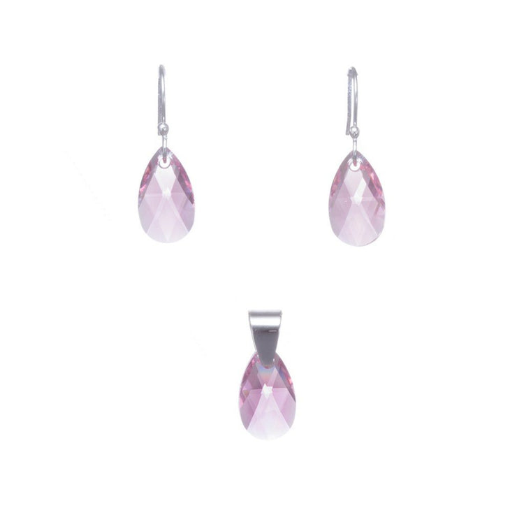 Dije y aretes de gotas con cristal cortado