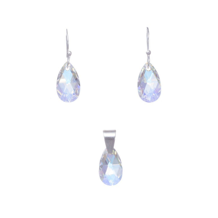 Dije y aretes de gotas con cristal cortado