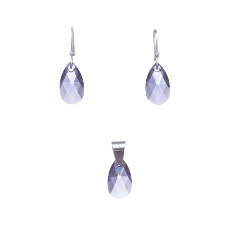 Dije y aretes de gotas con cristal cortado