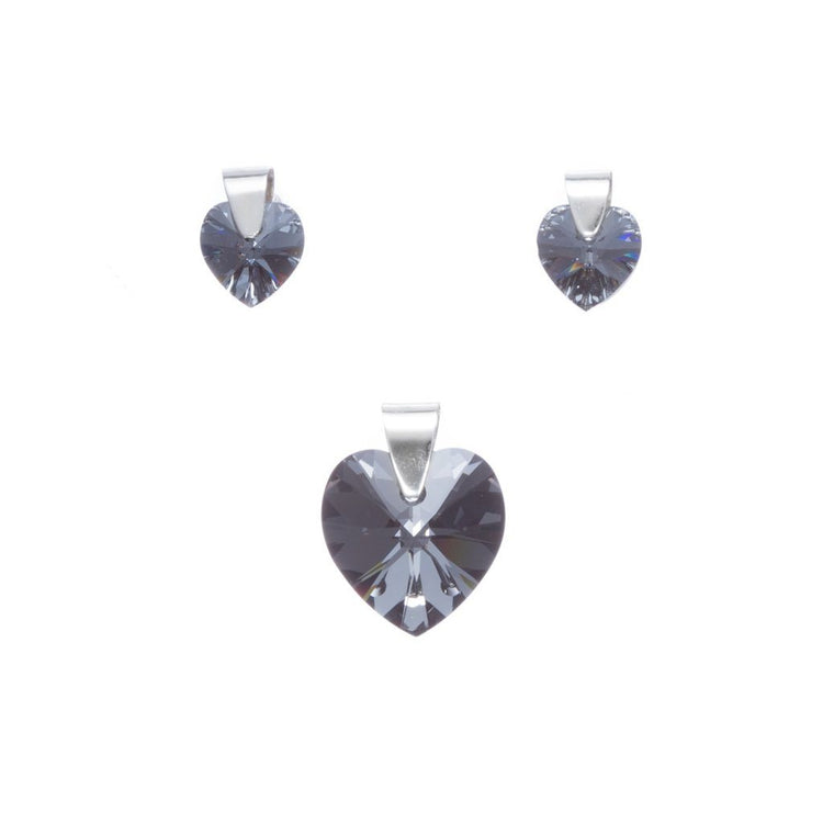 Dije y aretes de Corazones de cristal esmaltado y plata
