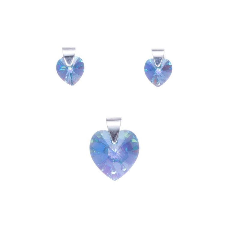 Dije y aretes de Corazones de cristal esmaltado y plata