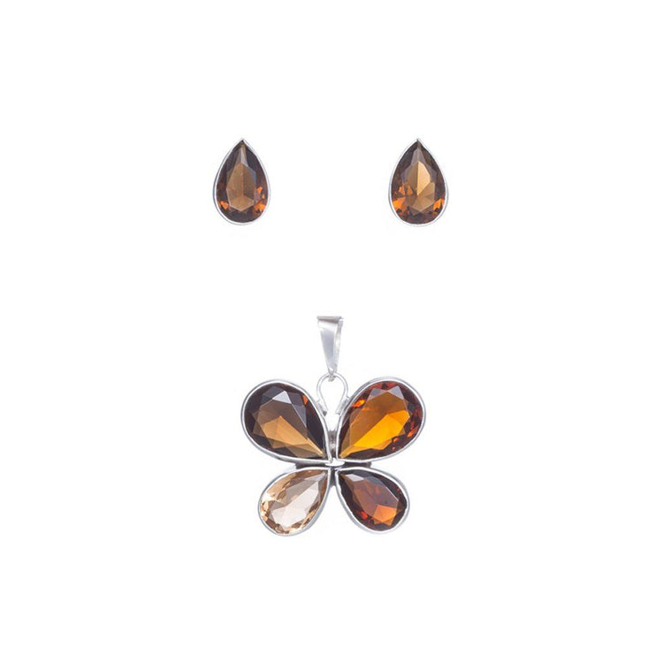 Juego mariposa de cristal con bisel de Plata