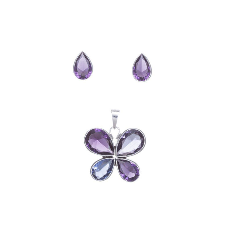 Juego mariposa de cristal con bisel de Plata