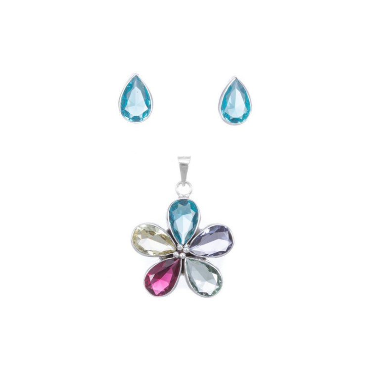 Dije y aretes de Plata con flor de cristal