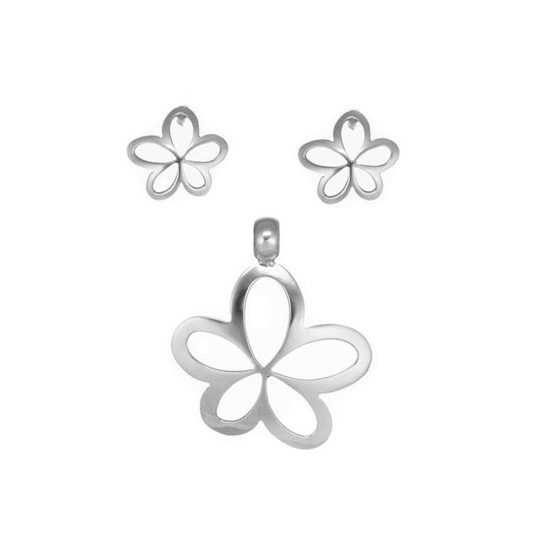 Dije y aretes de flor de Plata