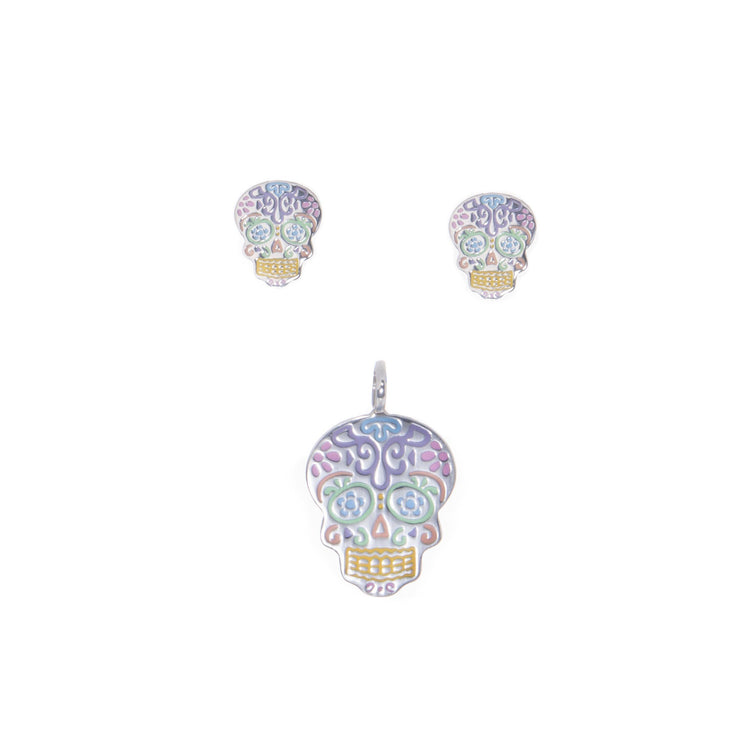 Dije y aretes Calaveras de Plata