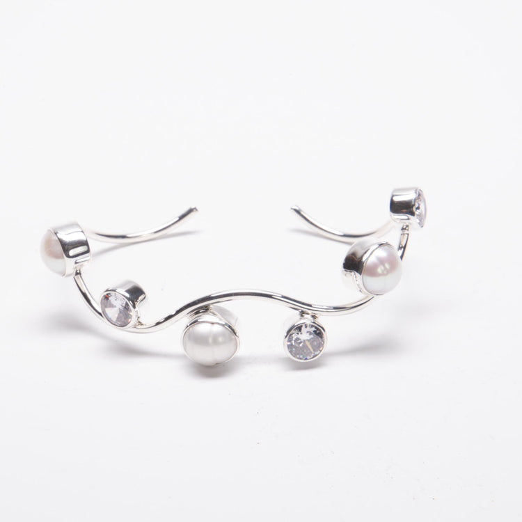 Brazalete Zirconias y Perla de plata mexicana