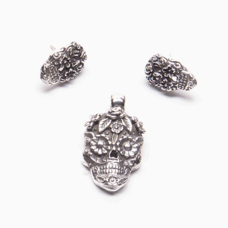 Juego catrina pavonada de plata mexicana