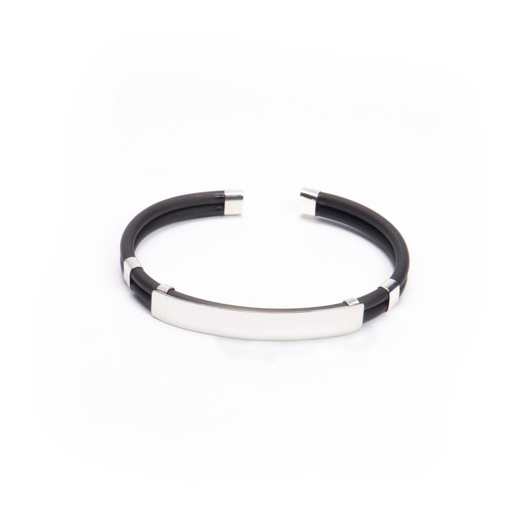 Brazalete caucho placa esclava de plata mexicana