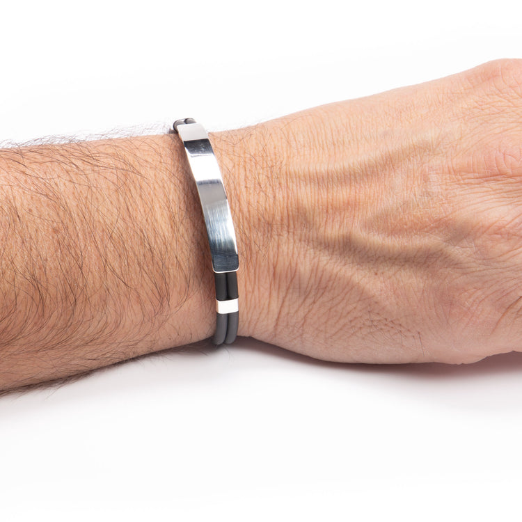 Brazalete caucho placa esclava de plata mexicana