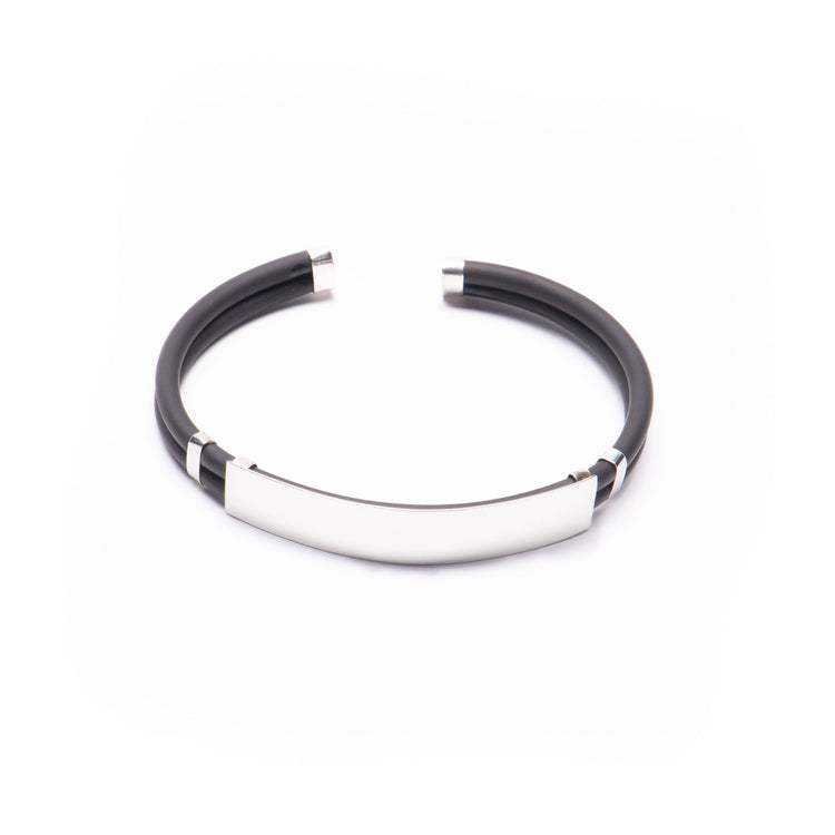 Brazalete caucho placa esclava gruesa de plata mexicana