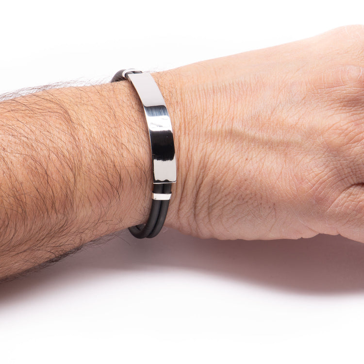 Brazalete caucho placa esclava gruesa de plata mexicana