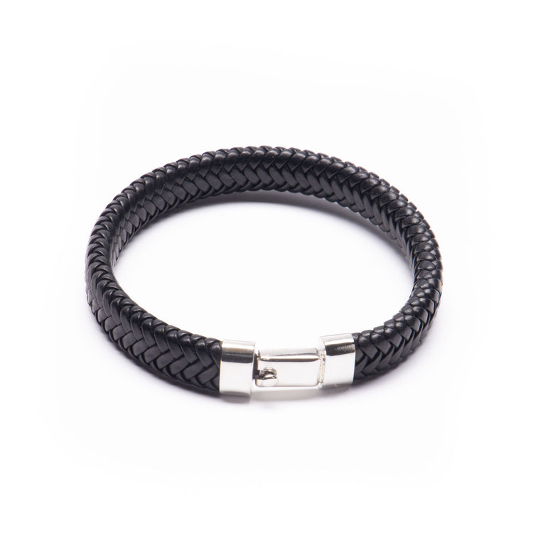 Pulsera de piel con broche de caja de plata mexicana