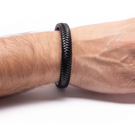 Pulsera de piel con broche de caja de plata mexicana