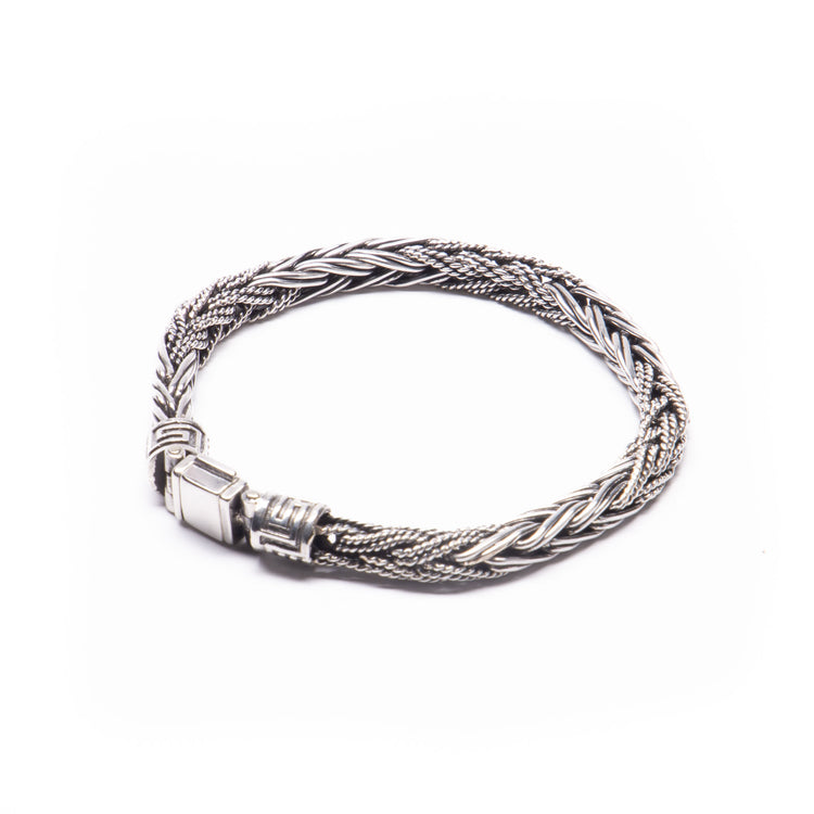 Pulsera bali trenzado combinado de plata mexicana