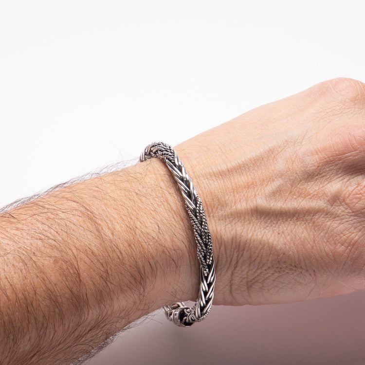 Pulsera bali trenzado combinado de plata mexicana