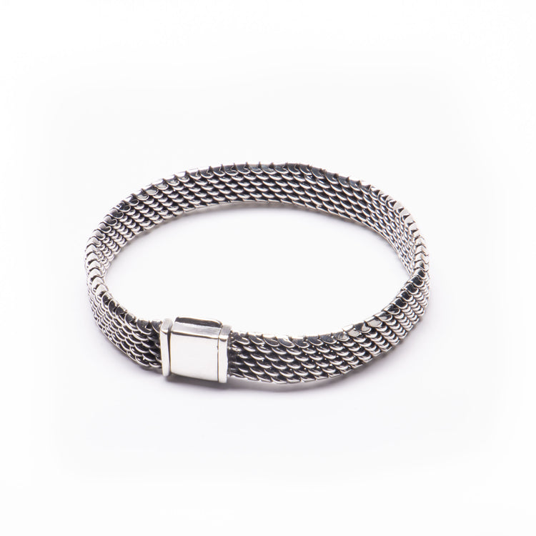 Pulsera de tejido planchado gruesa broche caja de plata mexicana