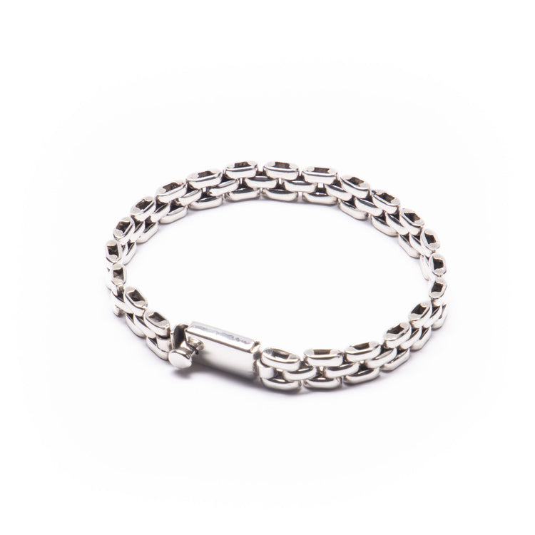 Pulsera hombre tipo hebilla entrelazada de plata mexicana