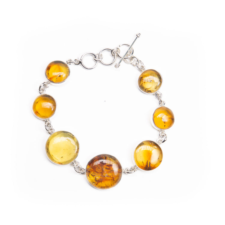 Pulsera ámbar redonda de plata mexicana