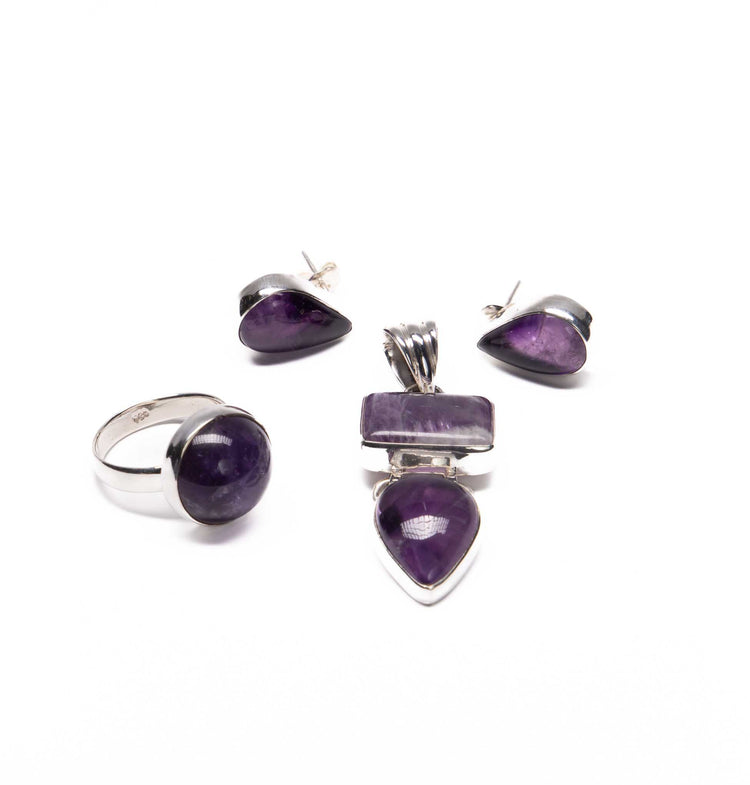 Juego Amatista con anillo de plata mexicana