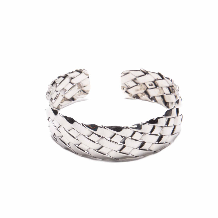 Brazalete Tejido Grueso de plata mexicana