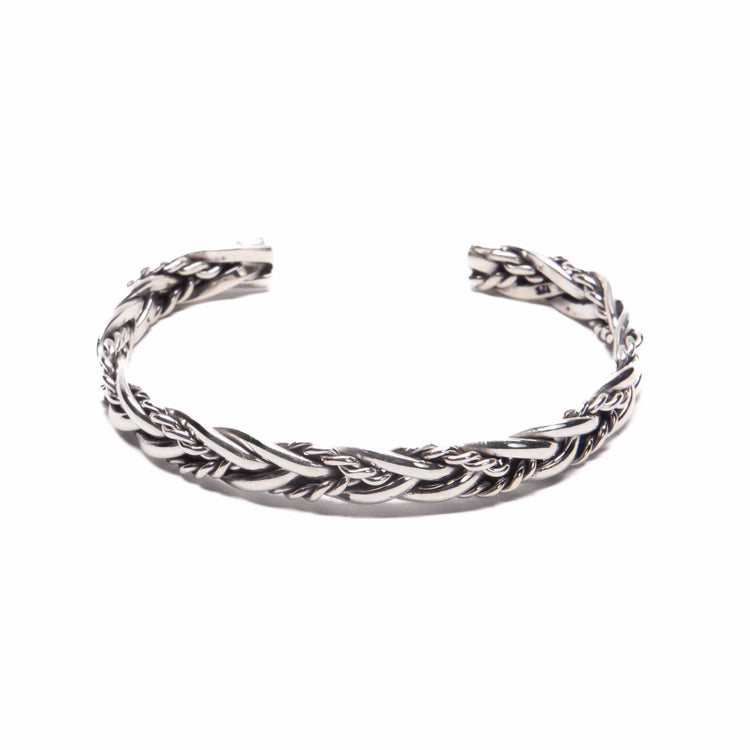 Brazalete Trenzado Liso y Lazo de plata mexicana