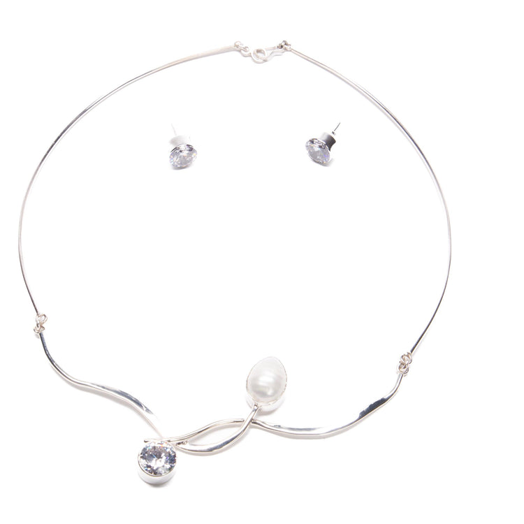 Gragantilla Perla de Gota y Zirconia de plata mexicana