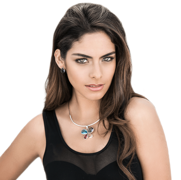 Juego mariposa de cristal con bisel de Plata