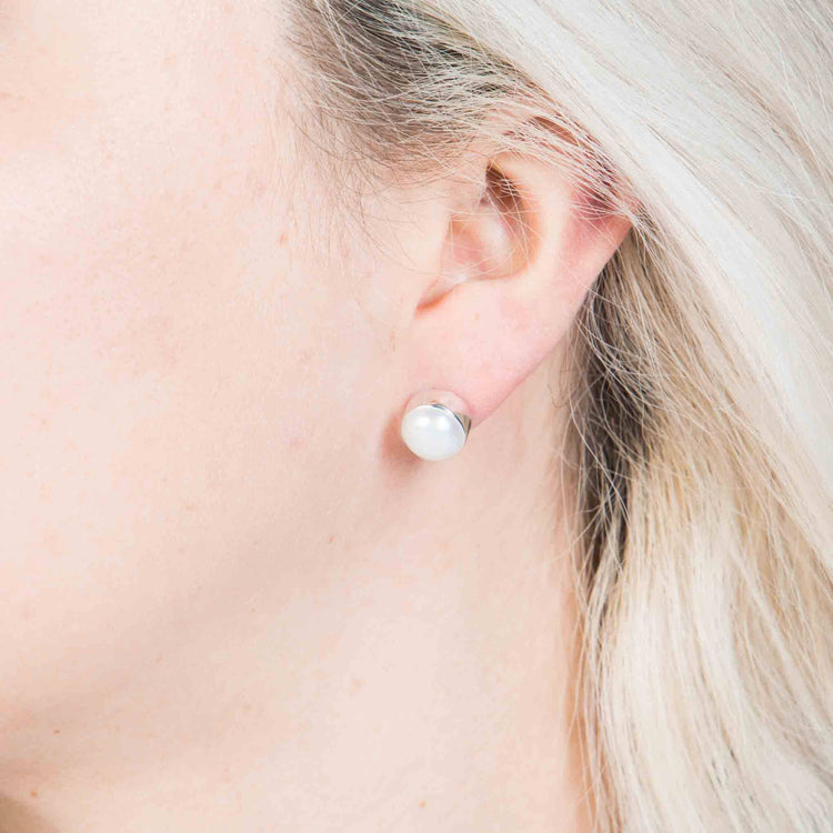 Aretes perla biselada en Plata