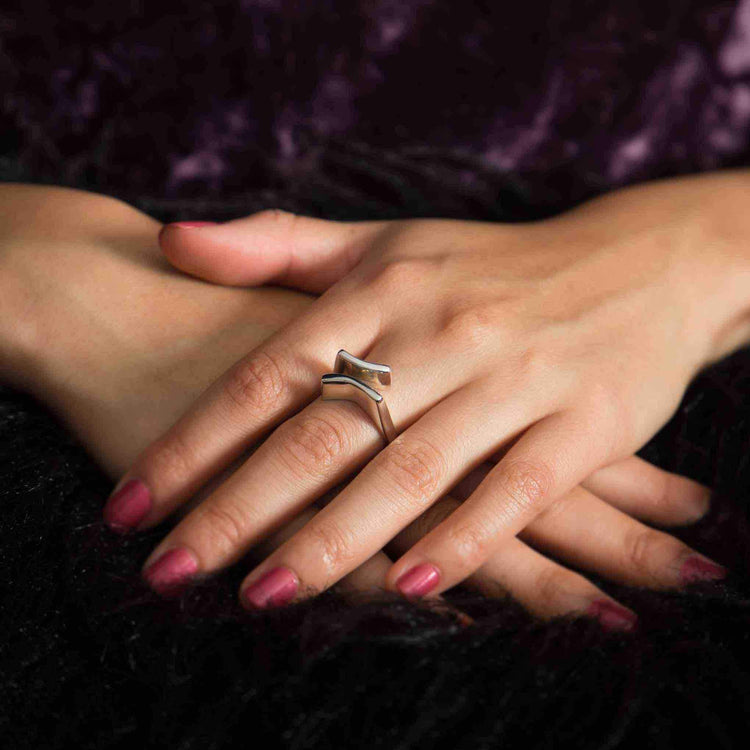 Square silver bar ring