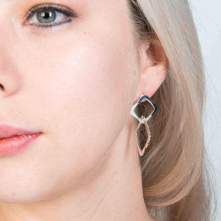 Aretes de cuadros engarzados de Plata