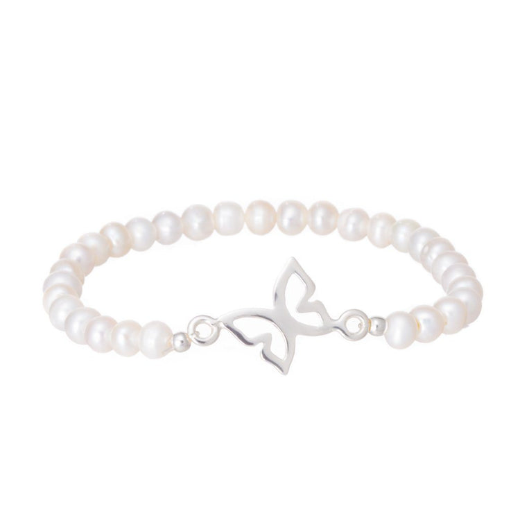Pulsera de perlas con mariposa de Plata