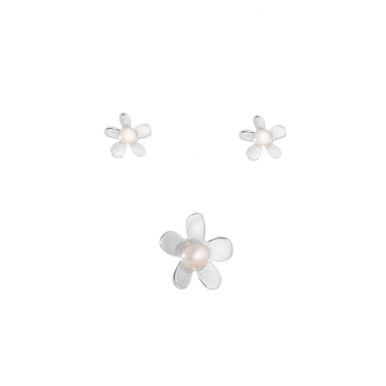 Dije y aretes de flor jara con perla