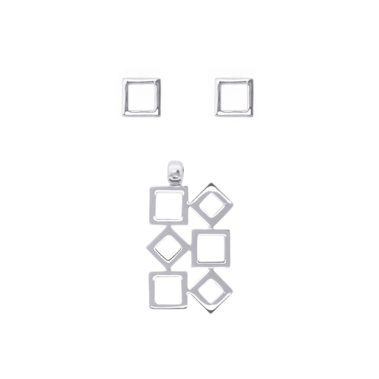 Dije y aretes cuadros de Plata