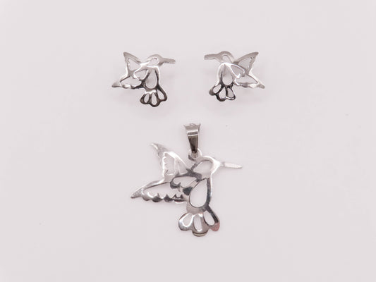 Juego colibrí calado de plata