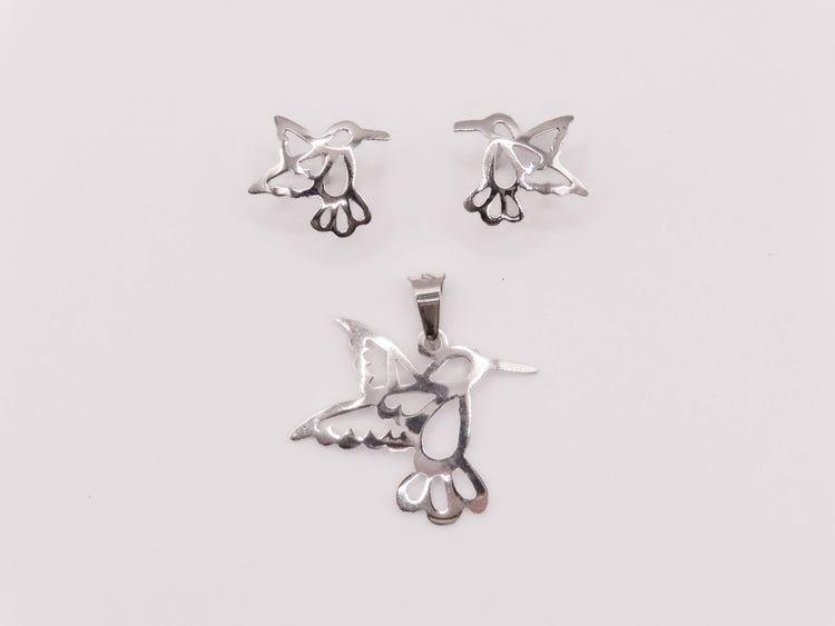 Juego colibrí calado de plata