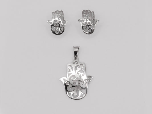 Juego mano de Fátima calada de plata