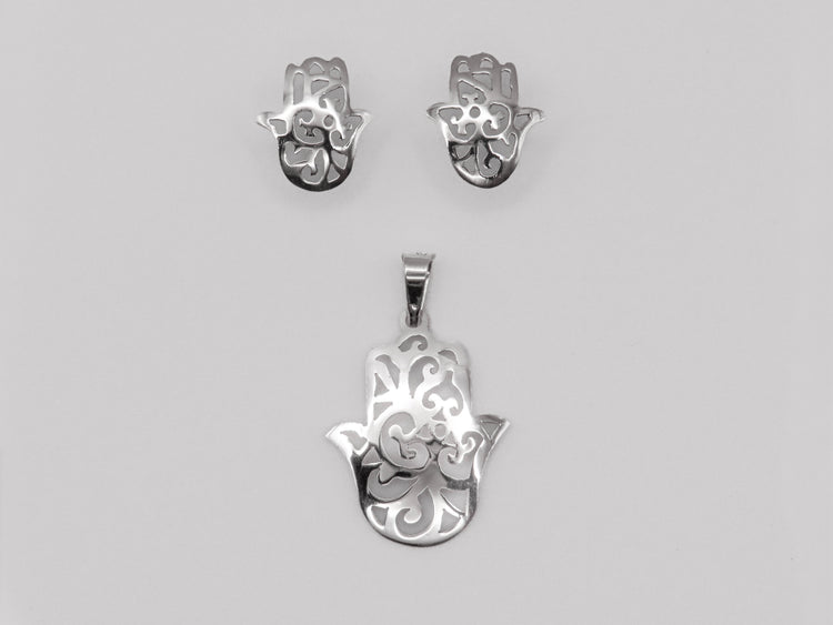 Juego mano de Fátima calada de plata