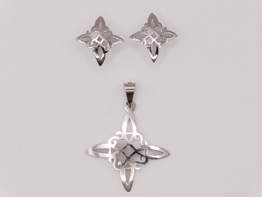 Juego de plata nudo calado de bruja