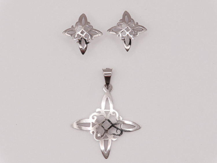 Juego de plata nudo calado de bruja