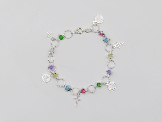 Pulsera de plata religión cristales multicolor