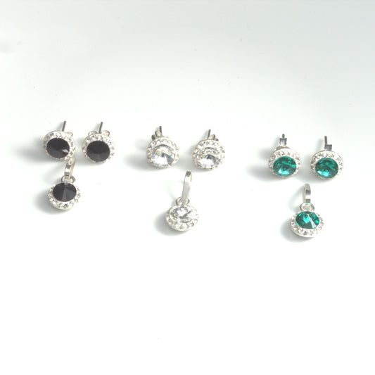 (Varios) Juego botón zirconia chica biselada en plata huichol