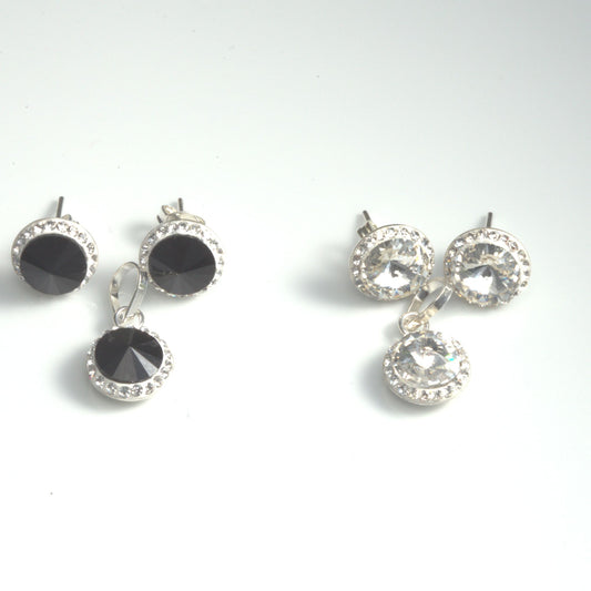 (Varios) Juego botón zirconia mediana biselada en plata huichol