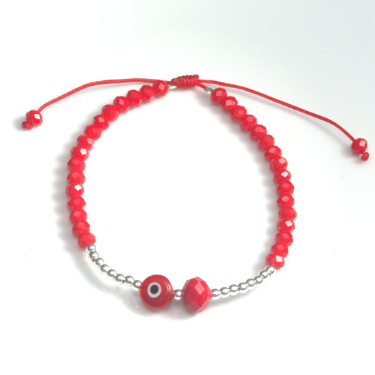 Pulsera de hilo ojo de gato con cristalitos roja