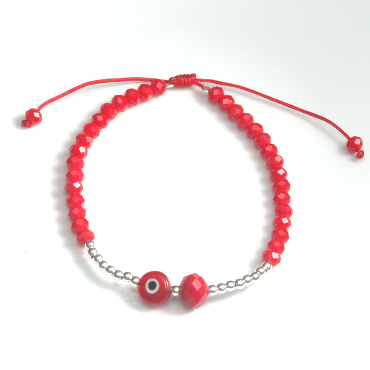 Pulsera de hilo ojo de gato con cristalitos roja