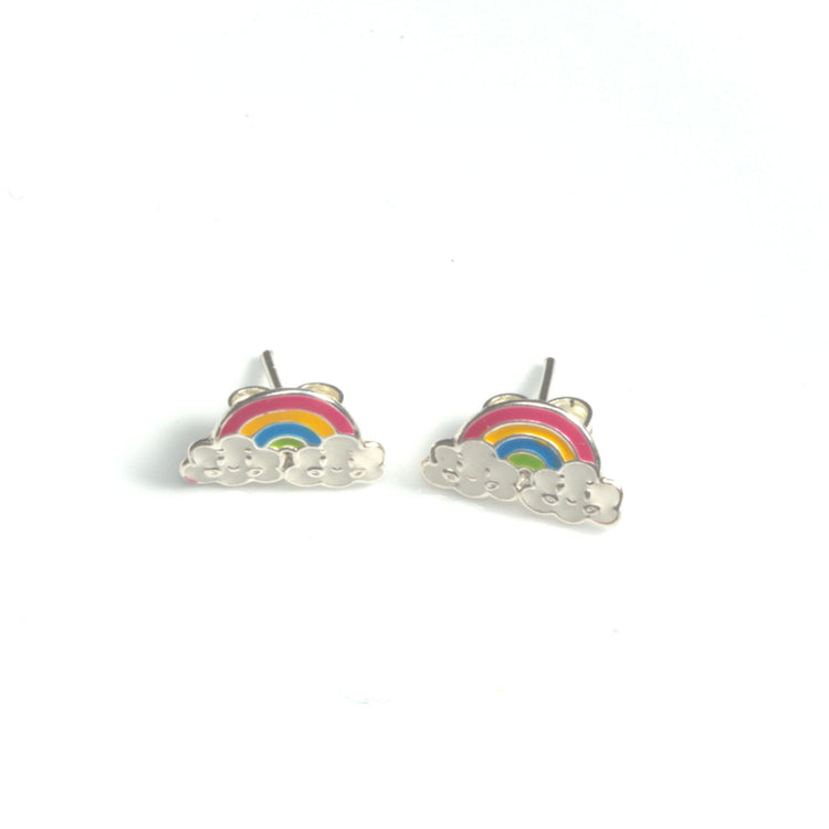 Aretes arcoiris y nube esmaltado de plata