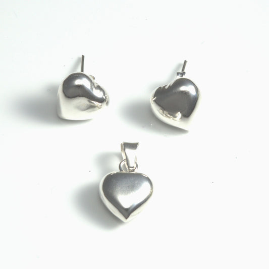 Juego corazon inflado mediano de plata