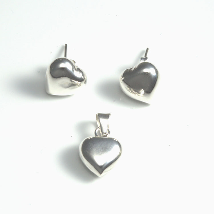 Juego corazon inflado mediano de plata